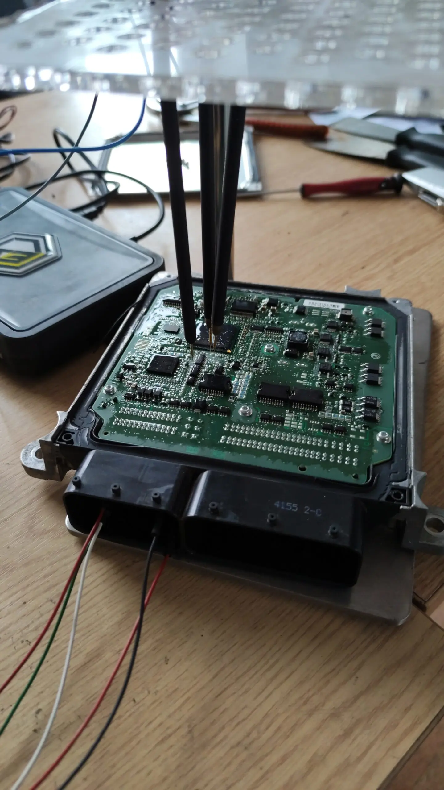 ECU opened on the workbench for bespoke file writing at Panache Tuning